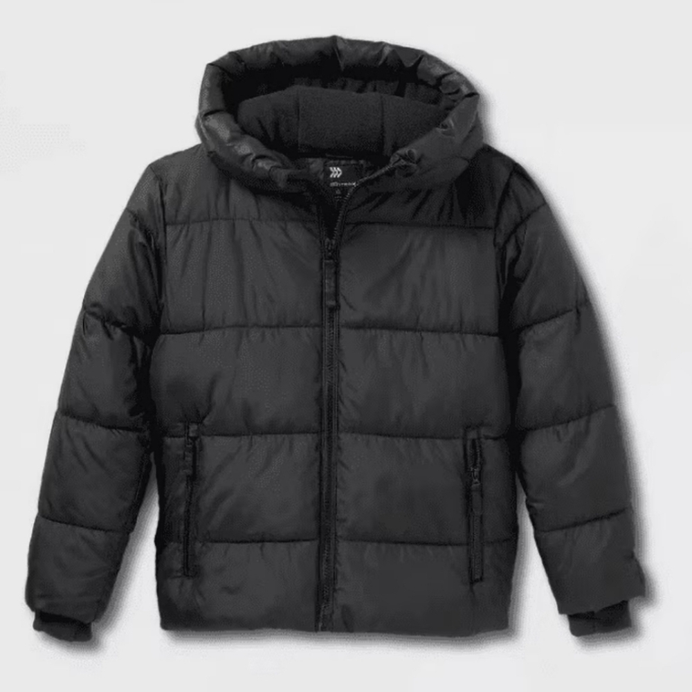 All in Motion Boys' Black Hooded Puffer Jacket